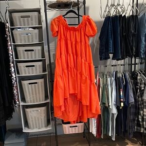 Anthropologie Off the shoulder tiered high low midi dress